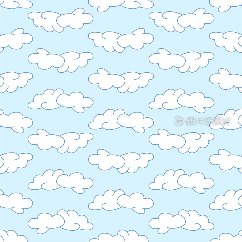 White clouds pattern on soft blue background/ Seamless vector pattern